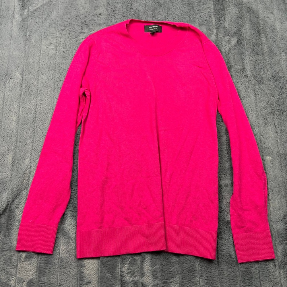 Banana Republic Forever Sweater Womens Medium Hot Pink Crew Neck Knit Top 14083